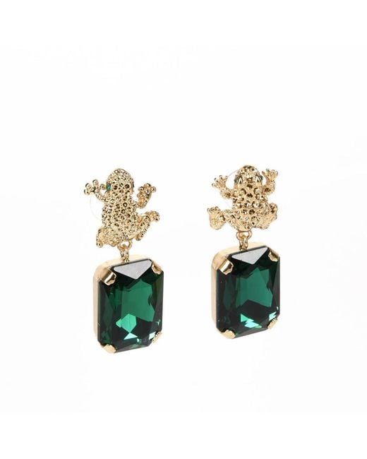 Addicted Metallic Armonia Plated Emerald Crystal Earrings With Frog