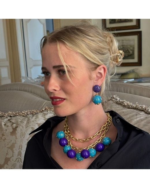 Michael Nash Jewelry Blue Valentina Studded And Studded Ball Necklace