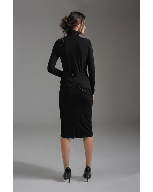 Conquista Black Pencil Skirt With Burn Out Detail