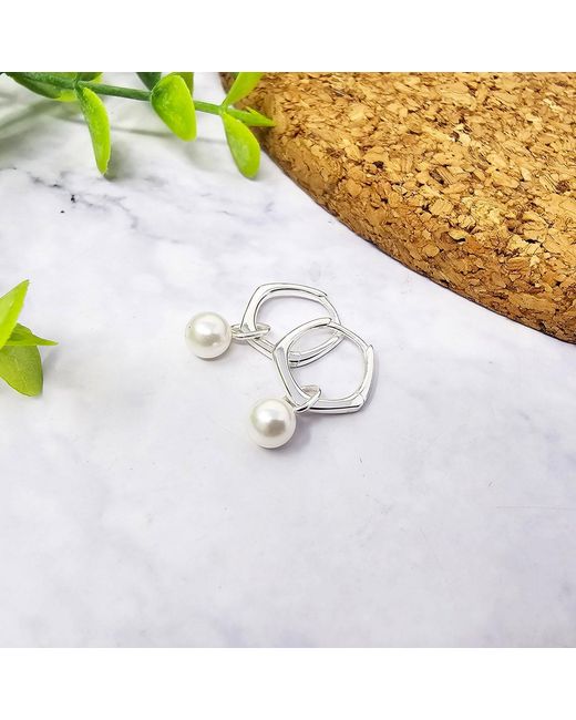 Harfi Metallic Unique Misshapen Sterling Hoop Earrings With Synthetic Pearl Charm