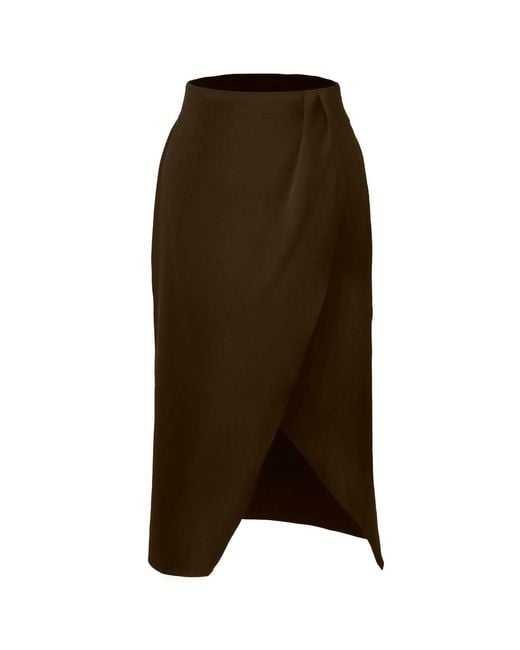 Smart and Joy Brown Minimalist Wrap Effect Satin Skirt
