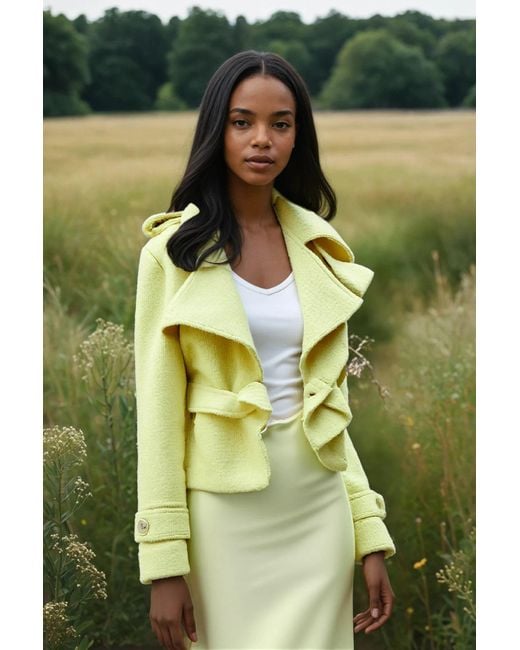 Hortons England Yellow Tweed Boucle Cropped Jacket