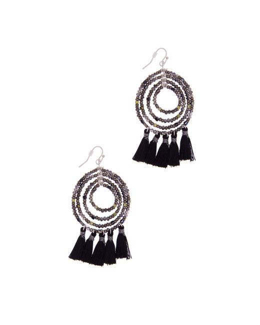 Saachi White Beaded Tassel Hoop Earrings