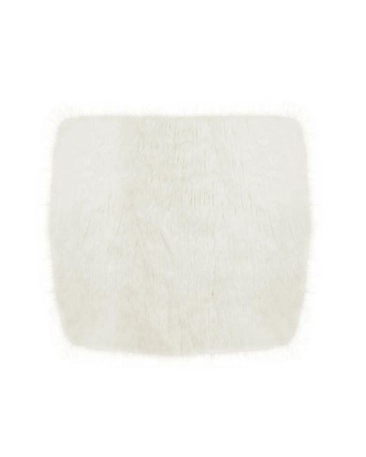 Miss Circle New York White Narla Ivory Low-Waisted Fur Mini Skirt