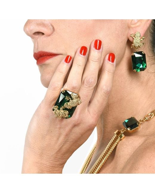 Addicted Metallic Armonia Plated Emerald Crystal Earrings With Frog