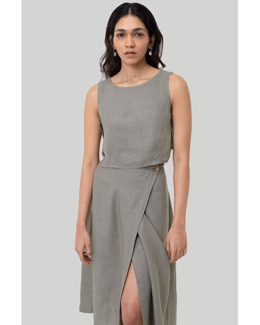 REISTOR Gray Overlap Midi Dark Skirt