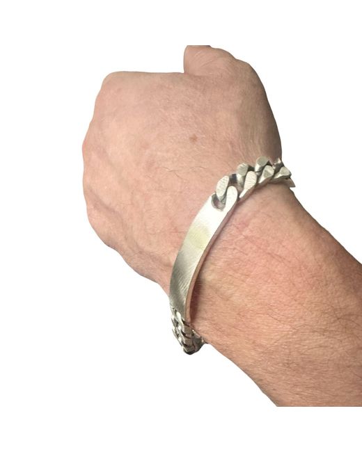 Tg-Jewellery by Tamara Gervasio Metallic Sterling Id Bracelet – Recycled Plate & Curb Chain, Oxidized Satin Finish for men