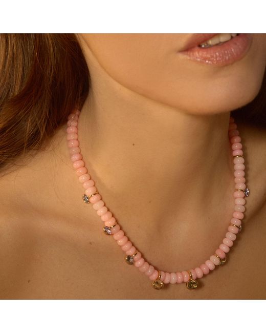 Mignonne Gavigan Red Amira Beaded & Crystal Necklace Light Pink