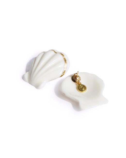 POPORCELAIN White Porcelain Clam Shell Statement Stud Earrings