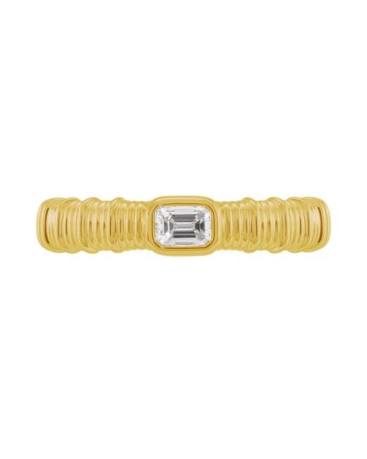 Artisan Yellow Emerald Cut Diamond Textured Handcrafted Band Ring