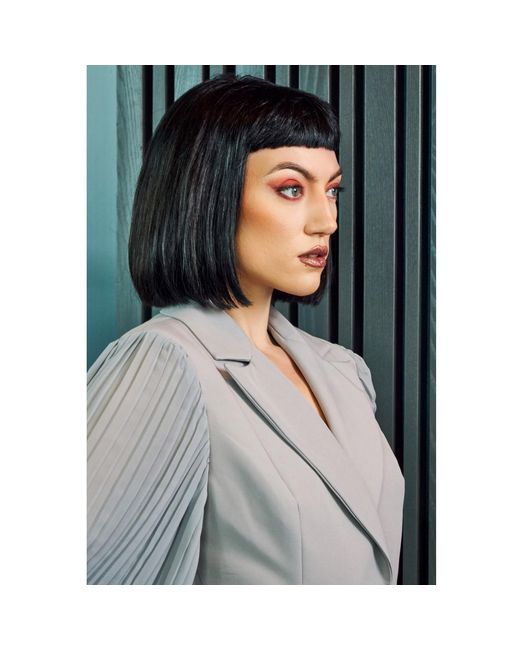 NALÈ Gray Pleated Sleeves Blazer With Detachable Belt & Palazzo Wide Leg Trouser