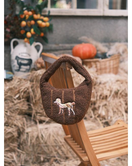 Lost Pattern Brown Pan Pan Half Moon Shearling Bag