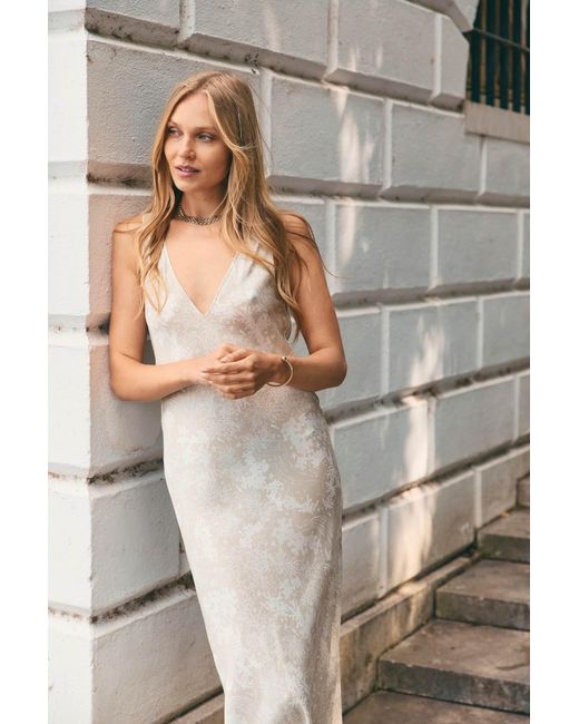 Lily Rou White Neutrals Silk Coral V Neck Maxi Slip Dress