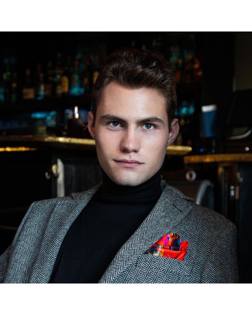 Otway & Orford Orange 'Performance Polo' Silk Pocket Square. Full-Size for men