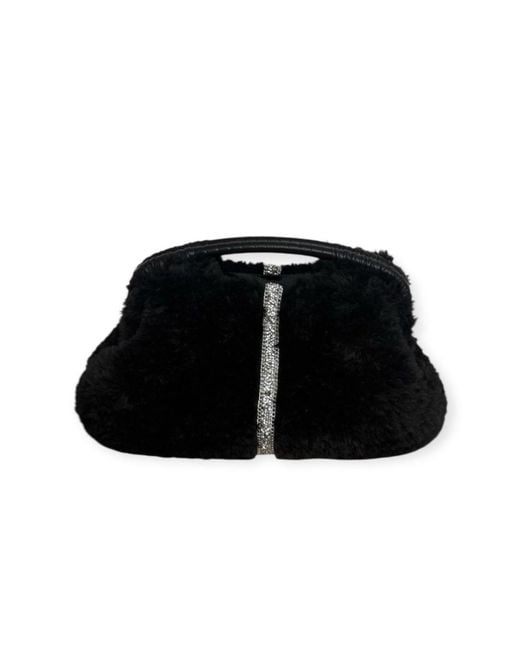 Springmoonatelier Black Handmade Plush Clutch Bag With Crystal Accent – Limited Edition Winter Luxury