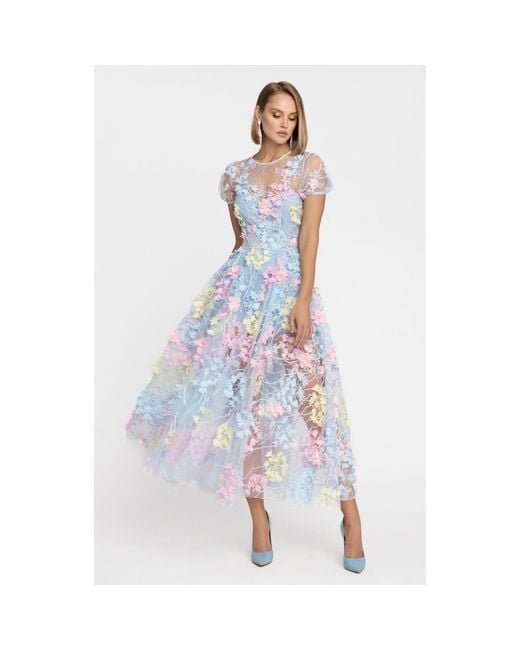 MATSOUR'I Blue Cocktail Dress Hydrangea