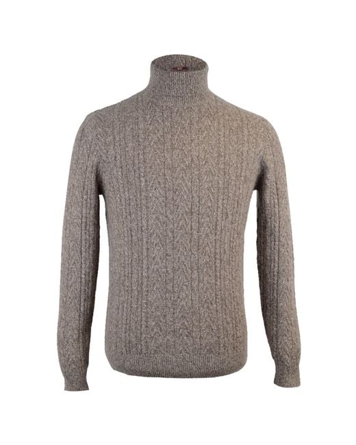 DAVID WEJ Gray Cable Knit Roll Neck Jumper for men