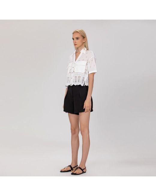 Smart and Joy Black Embroidered Crop Shirt