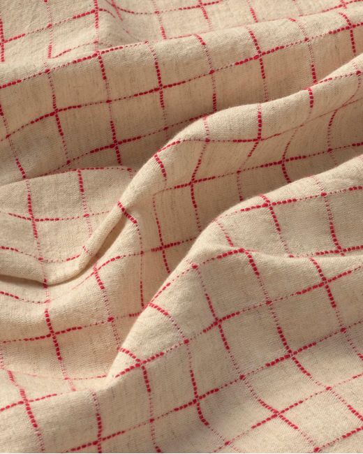 Thinking Mu Natural Printed Lattice Checkered Blouse Ane