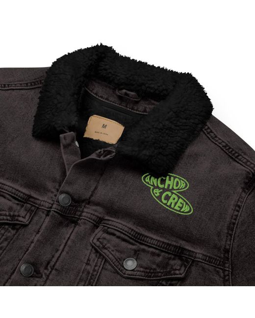 Anchor and Crew Black Denim Explore Co. Sherpa Denim Embroidered Jacket