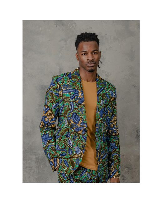 Ohema Ohene Green Cotton African Print Blazer – Floral for men