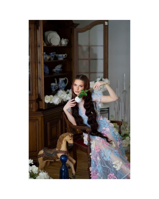 MATSOUR'I Blue Cocktail Dress Hydrangea