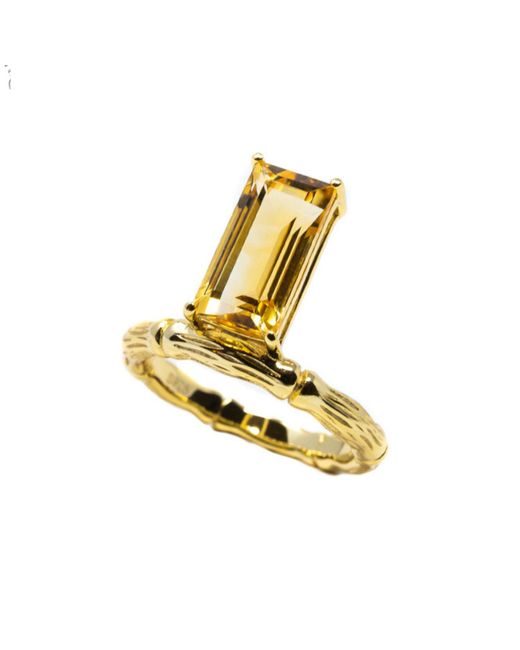 NASI SILVER Yellow Floating Baguette Bamboo Gemstone Ring- Citrine