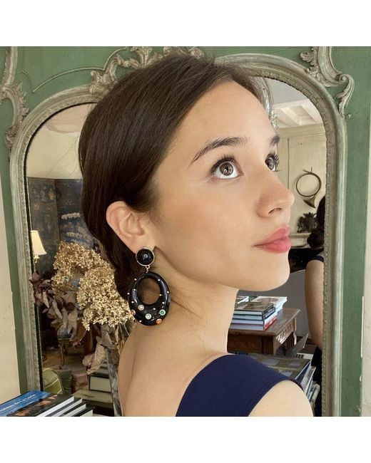 Michael Nash Jewelry Black Estelle Studded Resin Large Hoop Earrings