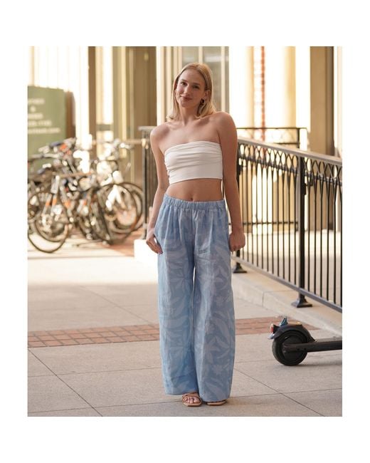 NUAJE NUAJE Blue Rhea Wide Leg Linen Pant