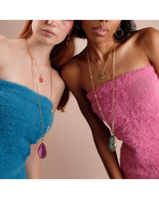 YAA YAA LONDON Metallic Chunky And I Like It Long Gemstone Pendant Necklace