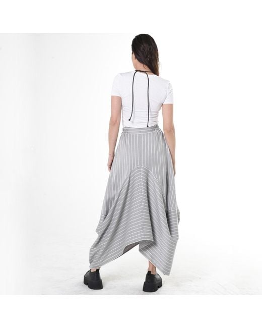 Metamorph Gray Asymmetric Striped Denim Skirt