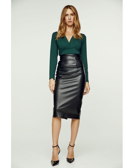 Conquista Green Long Sleeve Faux Wrap Top