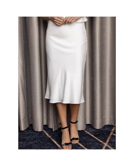 Riviera Soirée Gray Cheryl Satin Midi Skirt