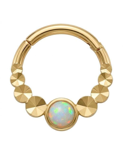 Zahav Jewelry Metallic 10K Solid 16G 8Mm Beaded Opal Round Clicker Hoop