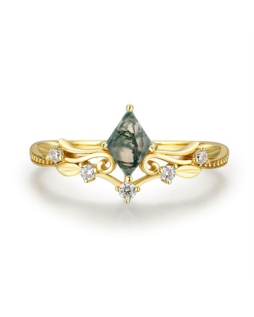 Azura Jewelry New York Metallic Victorian Lace Moss Agate Ring Vermeil