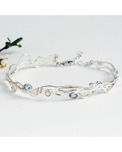 Isla Silver White Handmade Riviera Topaz & Pearl Hinged Bracelet