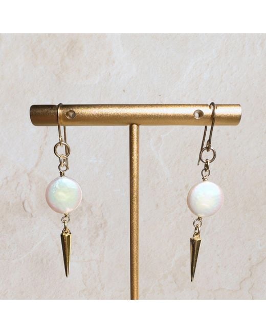Rachel Nathan White Classic Hook & Pearl Coin Earrings