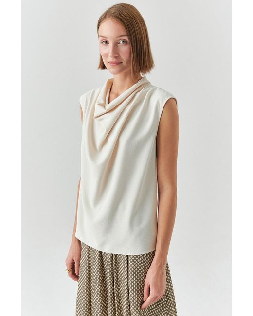 Exquise White Ashlyn Cream Sleeveless Cowl Neck Blouse