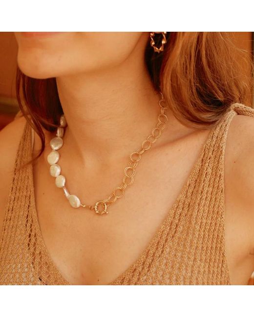 LINYA JEWELLERY Metallic Nora Pearl Chain Necklace