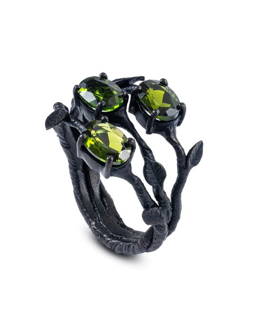 German Kabirski Green Tenebris Anthracite Plated Ring With Chrome Diopside