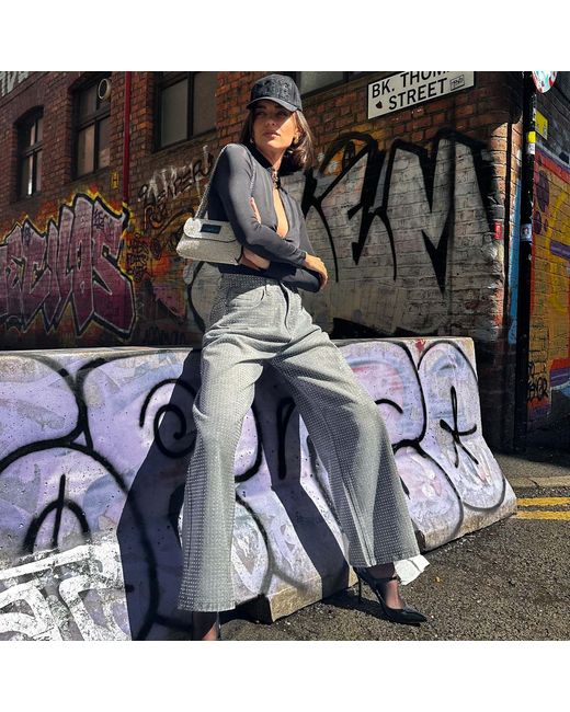 Chanel Joan Elkayam Gray Crystal Embellished Wide Leg Jeans