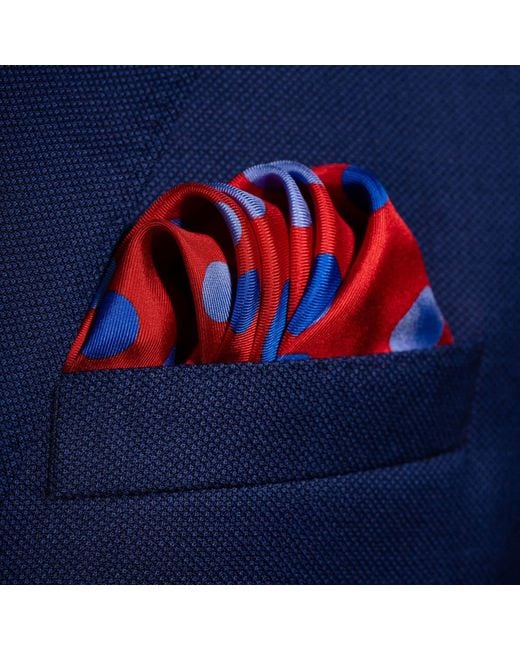 Otway & Orford Red 'Planetarium' Polka Dot Silk Pocket Square for men