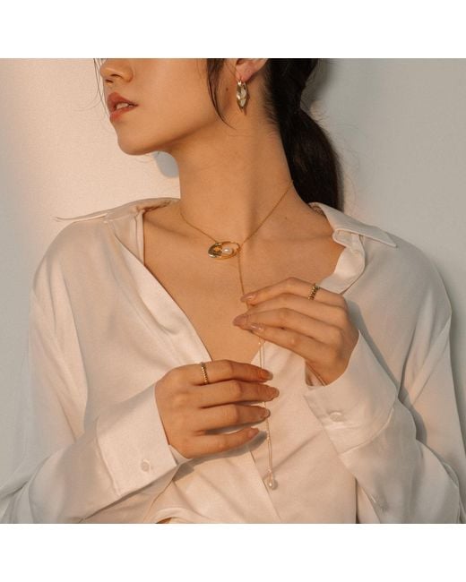 Lait & Lune Metallic Talise Pearl Lariat Necklace
