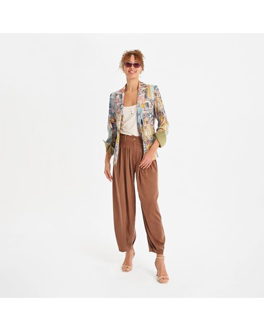 Lalipop Design Brown Neutrals Tencel Blend Relaxed Wide-Leg Pants