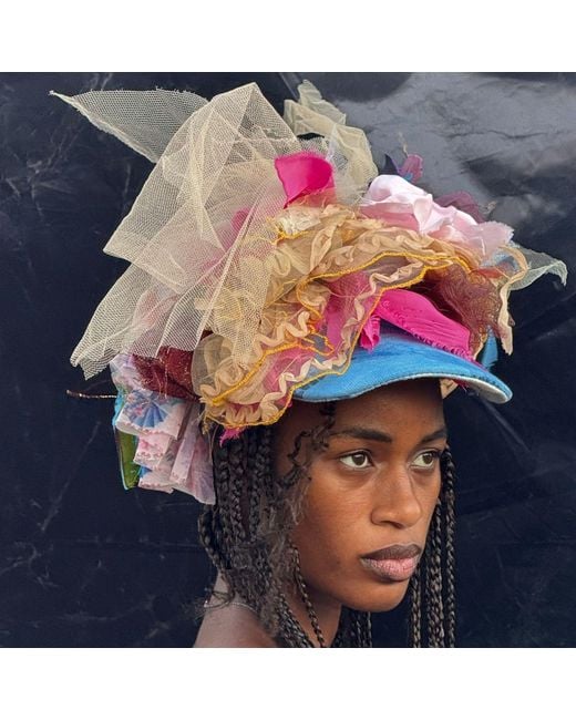 Miro Misljen Pink Tulle & Ribbon Sculptural Crown