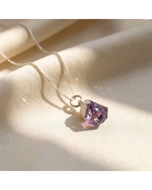 Harfi White Sterling Raw Amethyst February Birthstone Crystal Necklace