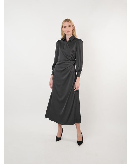 John Abgin Black Satin Pearl Detail Maxi Dress
