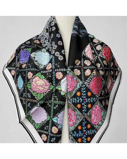 Wenzi Blue The Starlit Rider Hand Painted Pattern Double Sided Silk Twill Scarf