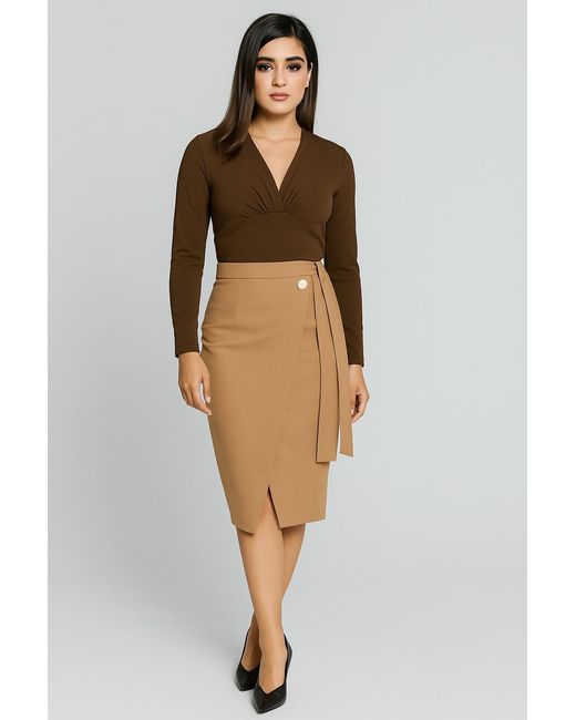 Conquista Green Seal Long Sleeve Faux Wrap Top