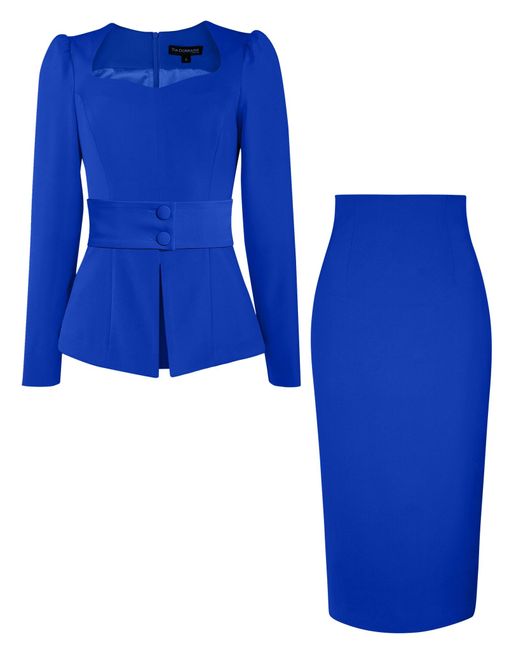 Royal blue top women's skirt suit